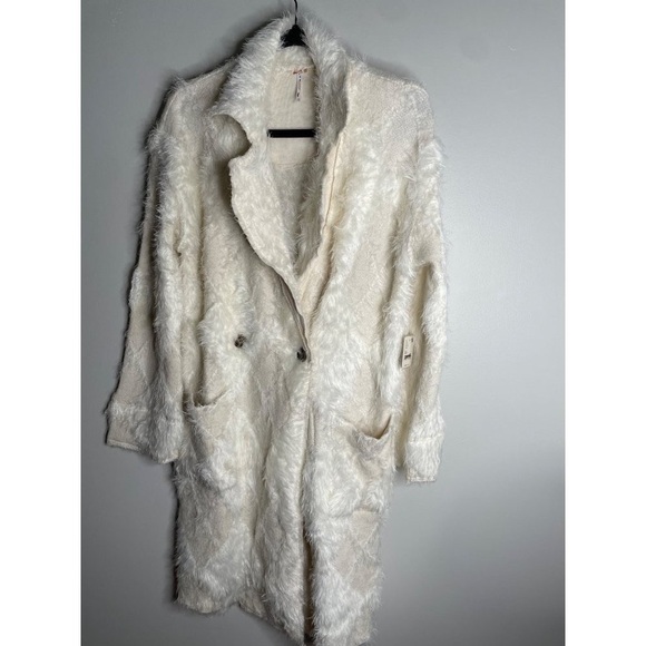 Free People David Cardigan Cardi Jacket Soft Faux Fur Longline Ivory XS NWT $398 - Picture 5 of 9